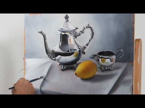 Still life painting with reflective surfaces