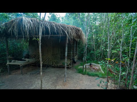 Girl Living Off The Grid, Build Bathtub and Kitchen for My Bamboo House