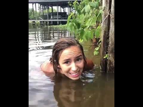 Girl caught a large catfish with her bare hands