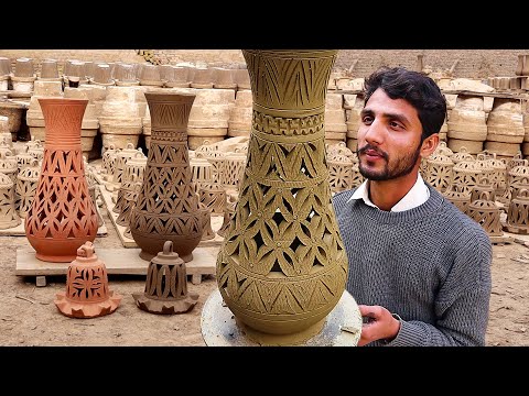 Amazing Art of Pottery Carving, Slip Casting Vase, Mud Craft, Clay Mold Casting