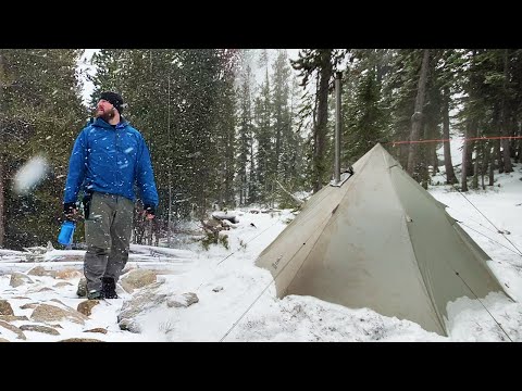 Hot Tent Camping in a Snow Storm | Wood Stove Beef Stroganoff