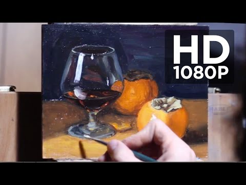 Painting realistic still life with glass, liquid and fruit - Demonstration by Aleksey Vaynshteyn