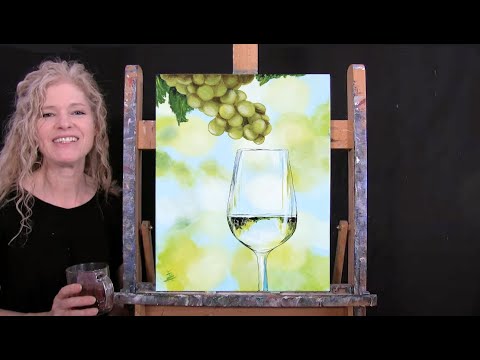 Learn How to Paint WHITE WINE AND GRAPES with Acrylic - Paint & Sip at Home - Step by Step Lesson