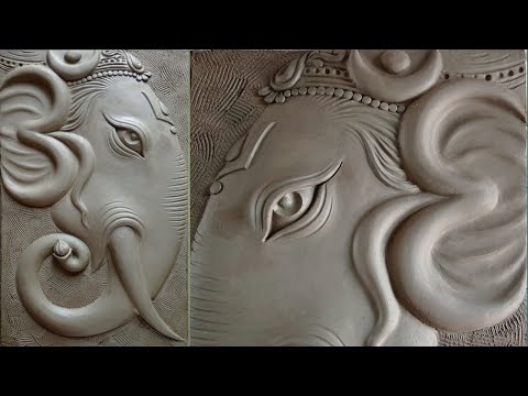 making Ganesha mural with water based clay//3D wall mural painting