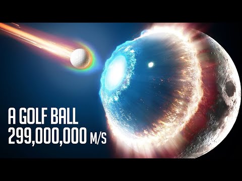 When a Golf Ball Hits Moon at the Speed 299,000,000 m/s