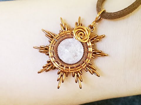 Sun pendant from copper and pink quartz