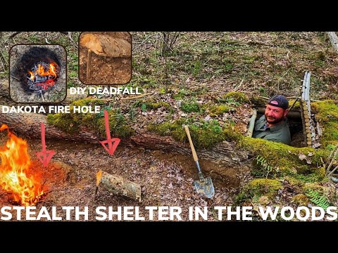 Solo Overnight Building a Stealth Shelter In The Woods with Bacon Mac and Cheese Bison Burgers