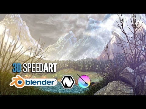 | Blender + Natron + Krita | Nature Landscape with Low Poly Assets (3D Speed Art)